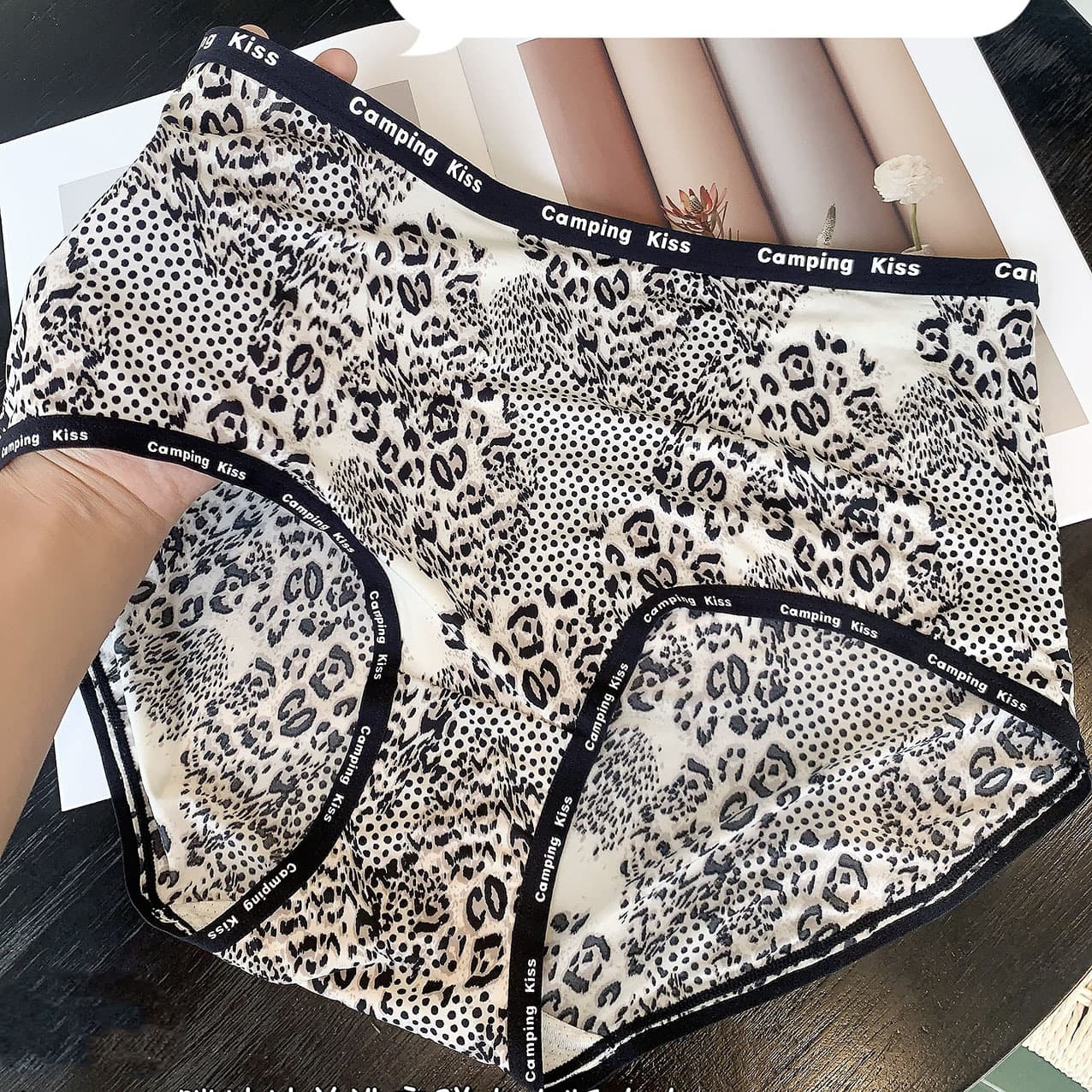 Lin Mengxue 6038 Plus Size High Waist Ice Silk Leopard Print Women's Triangle Panties Plus Size 200 lbs Women's Bottom Pants