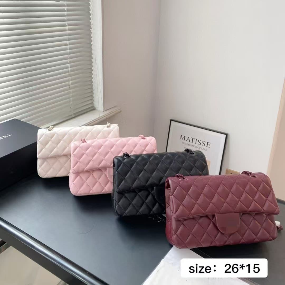 Tweed Style Cf Genuine Leather Quilted Chain Bag 25B New Classic Shoulder Crossbody Bag Genuine Leather Bag Women's Fashionable Style