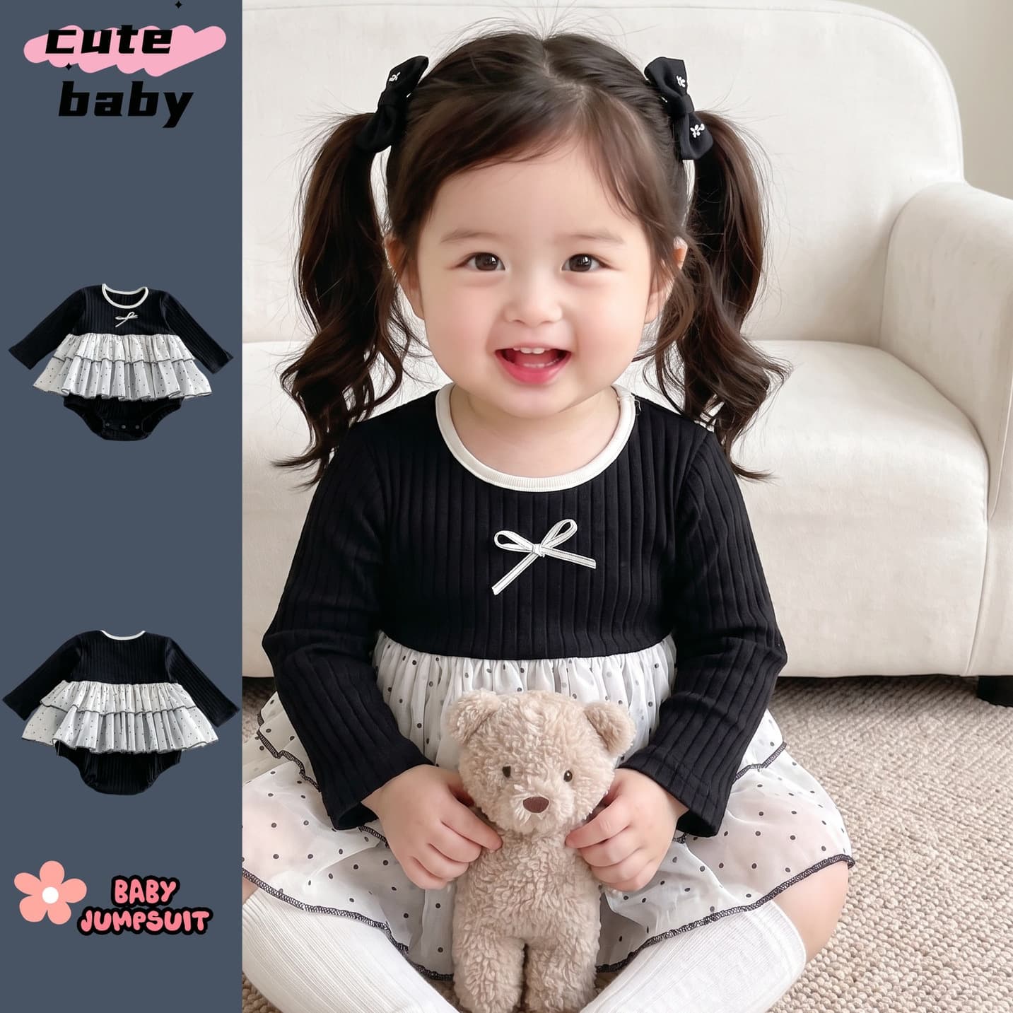 [Fulaiman] Baby Girl Autumn Korean Style Bodysuit Infant Romper Fashionable Mesh Jumpsuit Crawling Suit