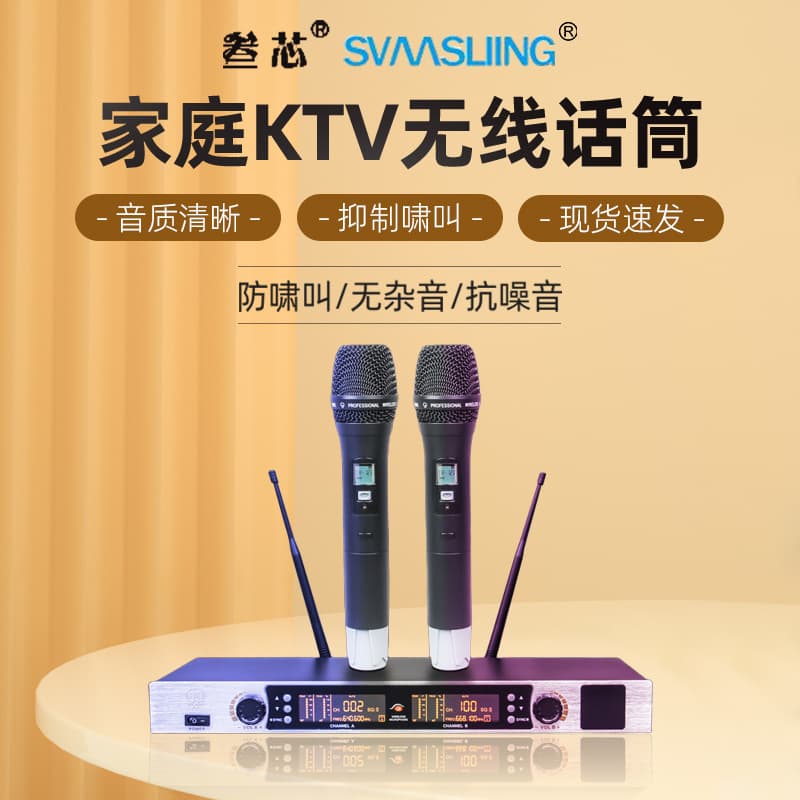 UHF Wireless Microphone Set for Stage Performance, Dual-Channel Dynamic Microphone with Cardioid Pickup Pattern for Karaoke