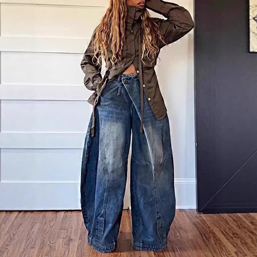 Cross-border Street Amazon New Arrival Vintage Washed Reverse Waistband Women's Jeans for EU/US Independent Stores