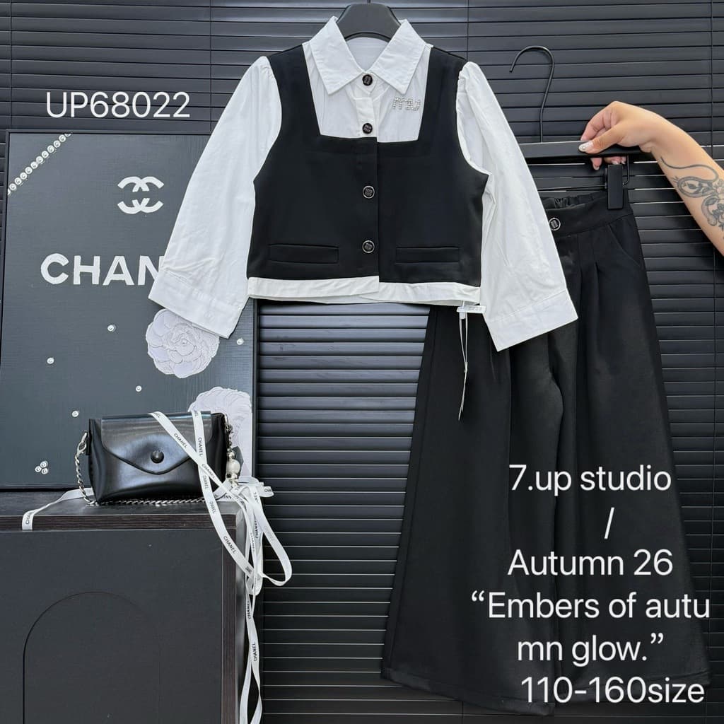 Girls' Fall Outfit Set, European Style Shirt and Blazer Two-Piece Look with Wide-Leg Pants, for Big Kids, Zhili Kids Wear