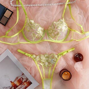 Women's Sexy Lace Bra Set, Full Lace Transparent Bra, Push-Up Thin Cup, Breathable, Comfortable, Soft Underwear Wholesale