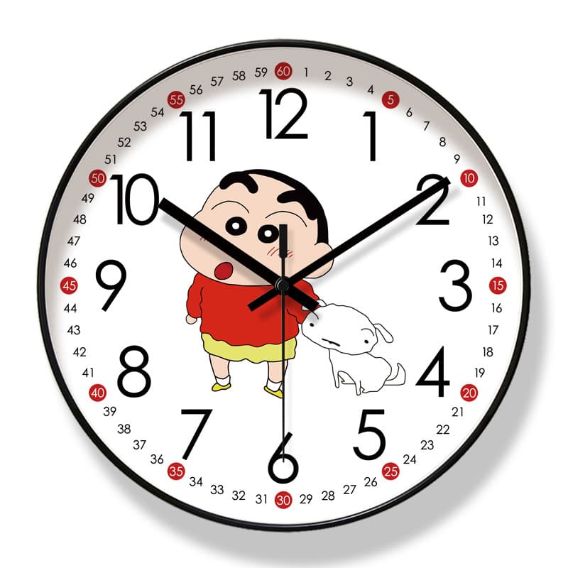 Epro 6954 Cute Living Room Wall Clock with Crayon Shin-chan Cartoon Early Education Design, Home Silent Sweep Second Quartz Clock