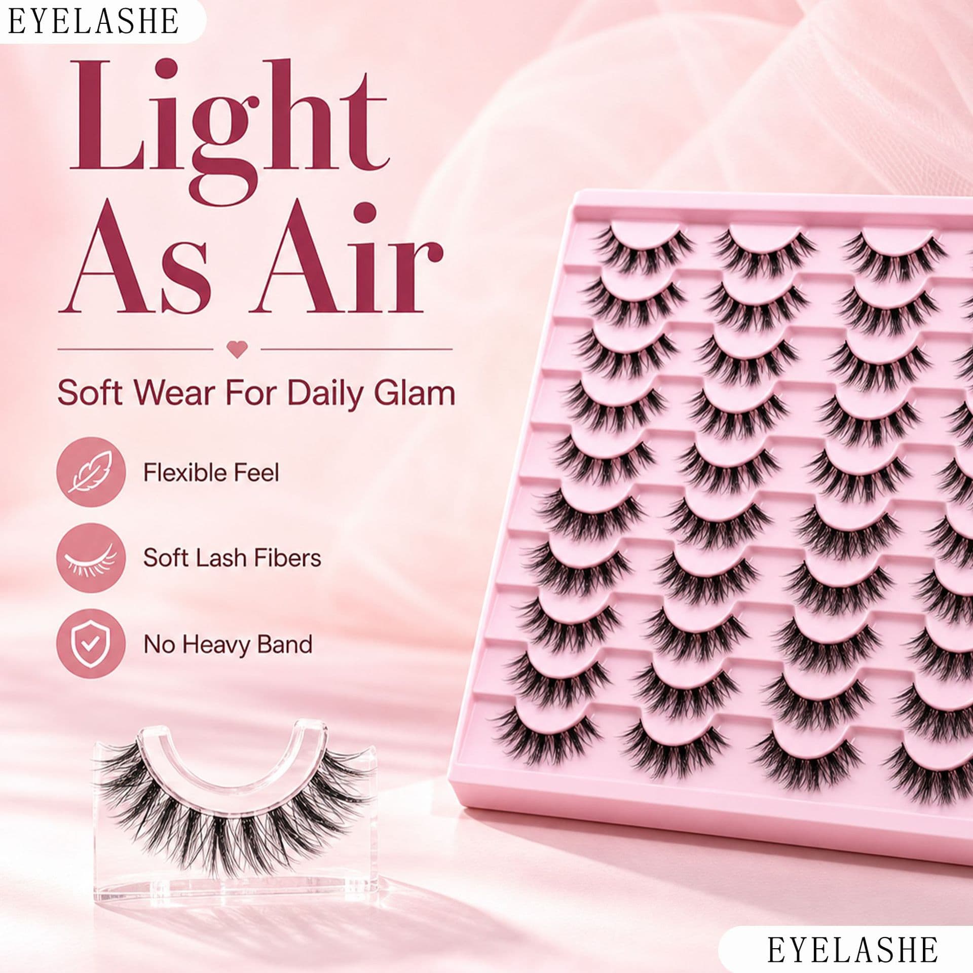 20 Pairs European and American Cross-Border Trade One-Piece Natural Look Transparent Band 3D Eyelashes