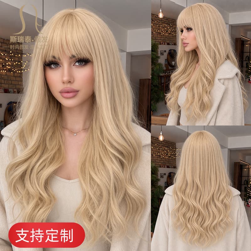 Cross-Border Hot Selling New Wig European and American Blonde Synthetic Machine-Made High-Temperature Fiber Wig Factory Direct