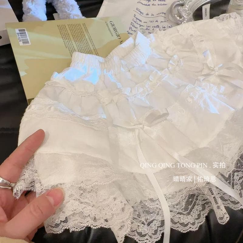 Girls fashionable and cute color versatile bow lace skirt 2026 spring new white cake skirt