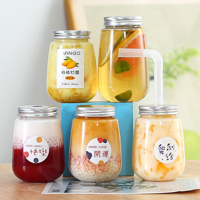 Yangzhi nectar bottle milk tea bottle disposable lidded beverage juice bottle transparent plastic empty bottle cold drink bottle commercial