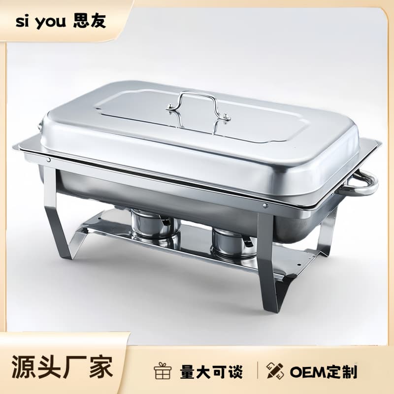 Commercial folding chafing dish with solid alcohol heating for hotel buffet, insulated food warmer, cafeteria fast food restaurant buffet basin pot