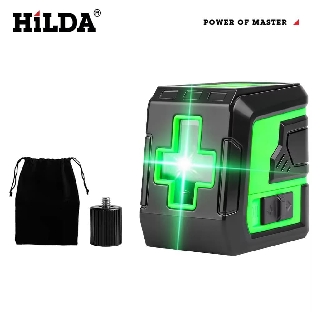 Portable 2-Line Green Beam Laser Level with Bright Fine Lines, Self-Leveling, Mini Size, Fits 2 AA Batteries