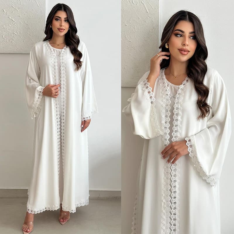 MQ144 Fashion Outerwear Cross-border Trade White Simple Lace Patchwork Long Dress Women's New Outerwear Cardigan