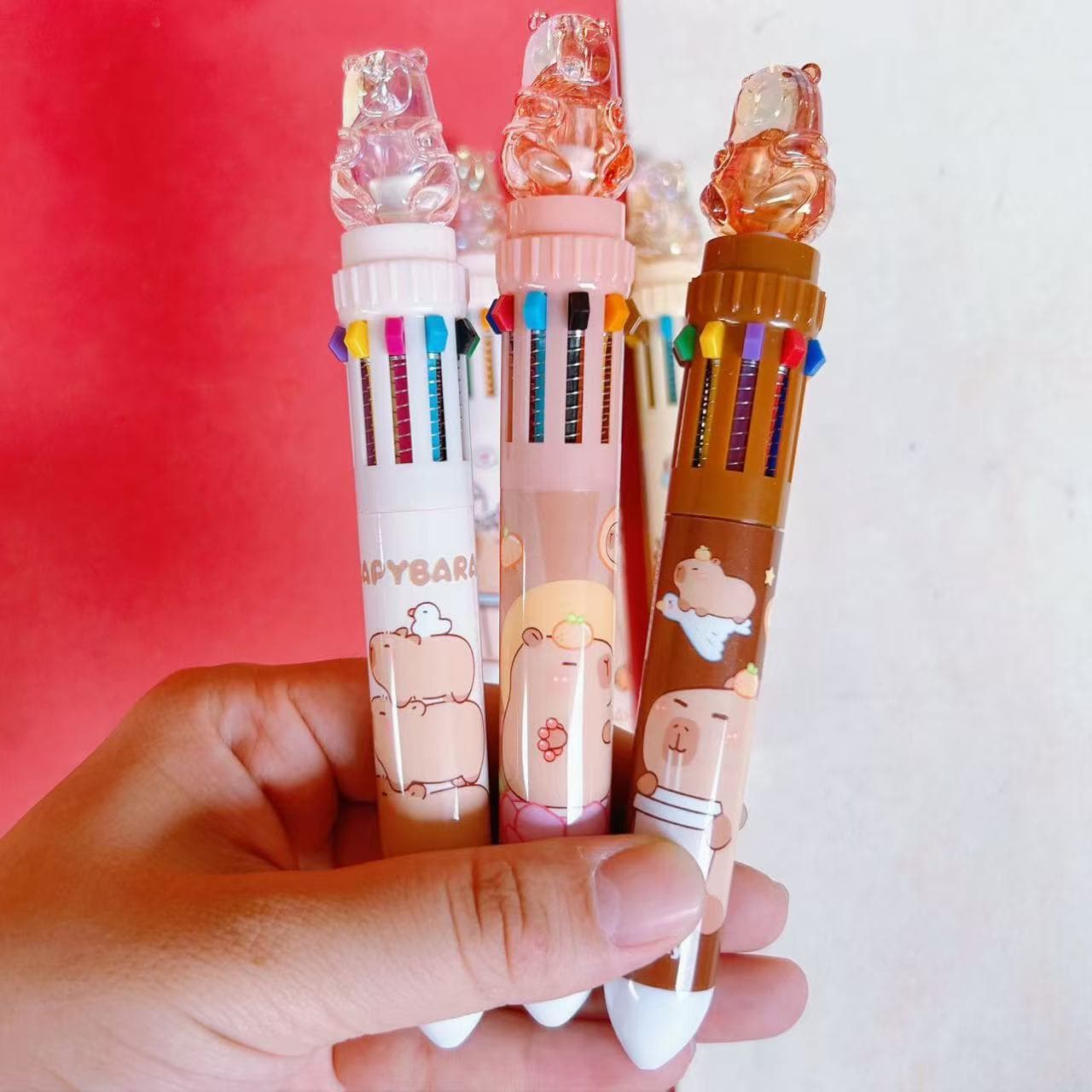 Crystal Capybara Ten-Color Pen Cute Pet Multi-Color Ballpoint Pen Children's Journal Colored Pen Push-Type Ballpoint Pen