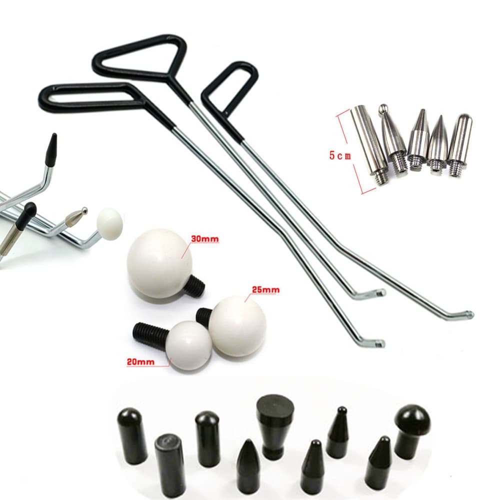 Car Dent Repair Tool Set, Paintless Dent Repair Hook, Push Rod, and Replacement Head Pry Bar Kit