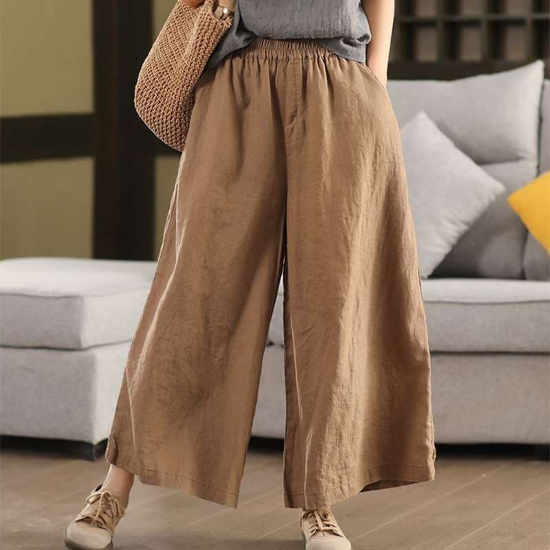 2026 Summer New Casual Cotton Linen Wide Leg Pants for Women, Vintage Loose Fit Wide Leg Pants, Elastic Waist, Elegant and Slimming Linen Pants