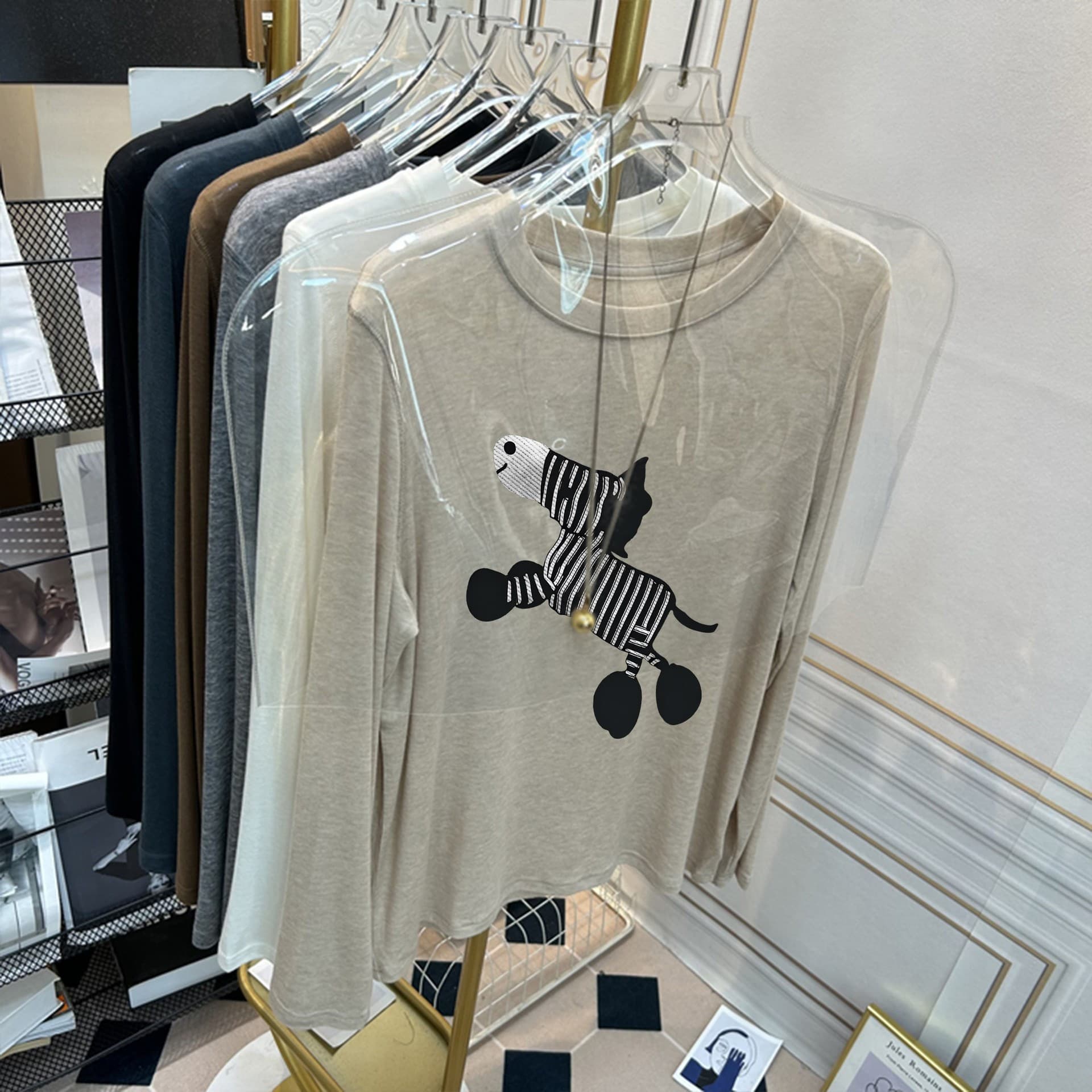 American Retro Round Neck Zebra Print Base Shirt 2026 Autumn Winter New Slim Fit Trendy Tencel Mask T-Shirt