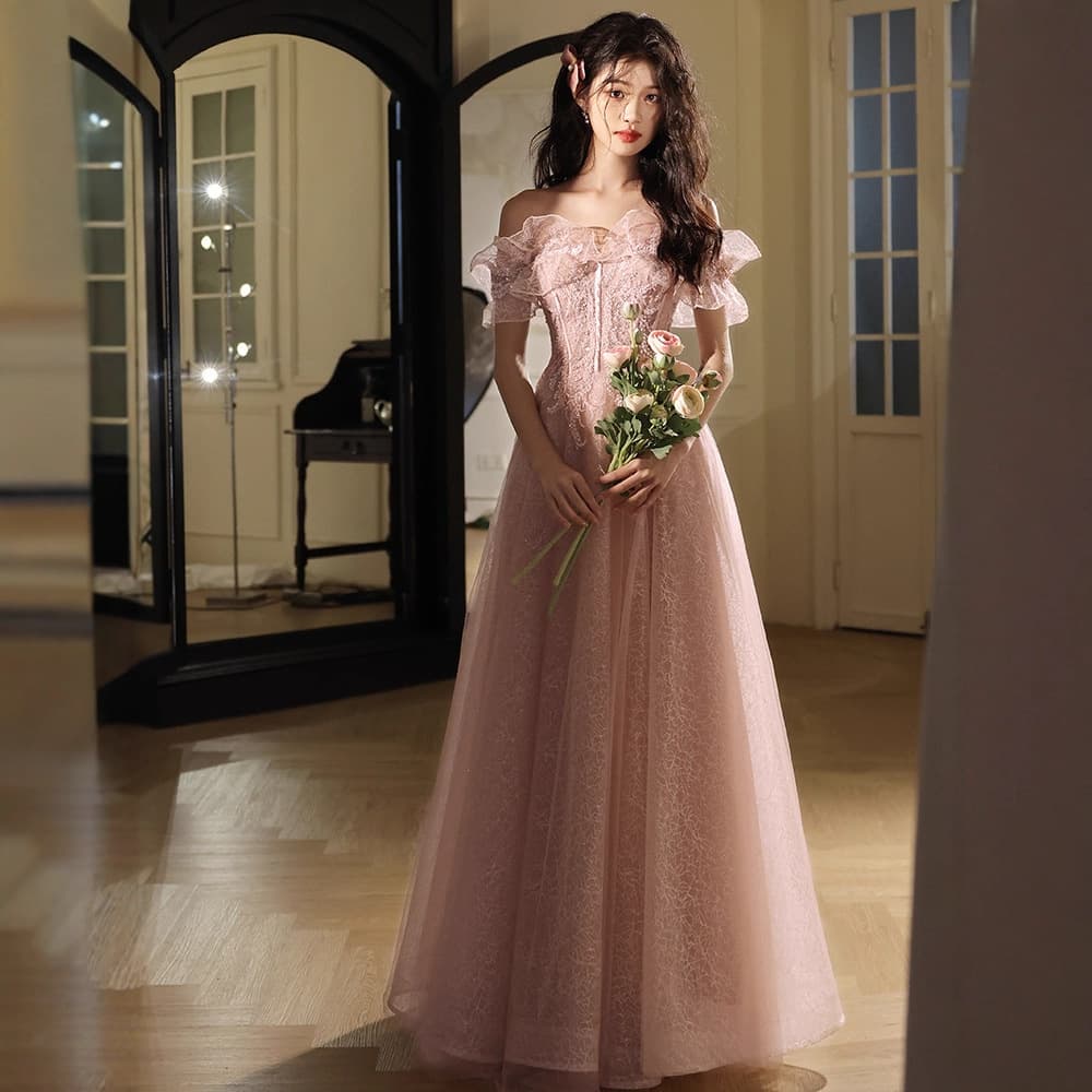 Pink French Evening Dress Women 2026 New Premium Light Luxury Unique Banquet Host Adult Dress Art Exam