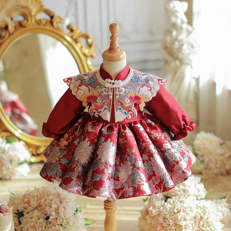 2025 New Baby Girl Birthday Dress, One-Year-Old Celebration Outfit, Chinese Tang-Style Princess Gown for 100-Day Banquet and Crawling Ceremony