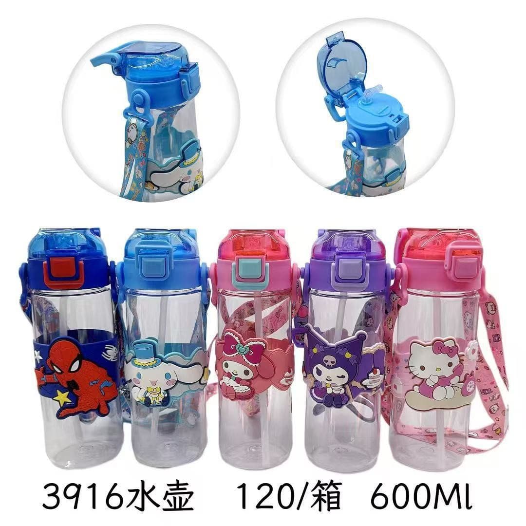 New Cute Cartoon Water Bottle for Boys and Girls Students Kids Kindergarten School Portable Straw Cup
