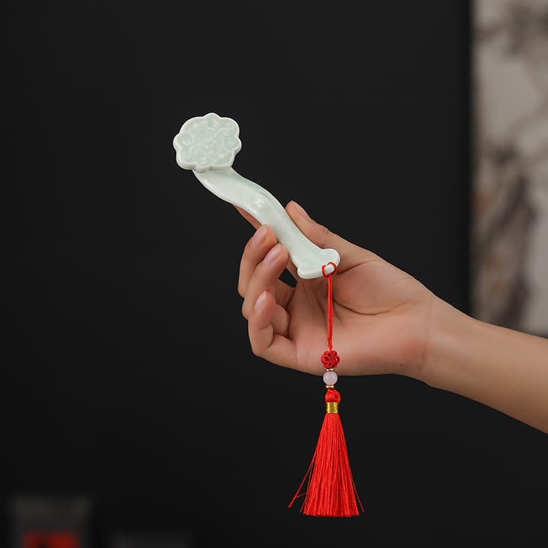 Fulu Ruyi hand piece desktop decoration living room study home decoration housewarming white jade gift