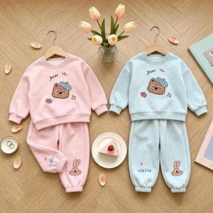 2026 New Cartoon Bear Sport Two-Piece Set for Toddlers and Kids, Long Sleeve and Long Pants, Spring and Autumn Boys and Girls Outfit