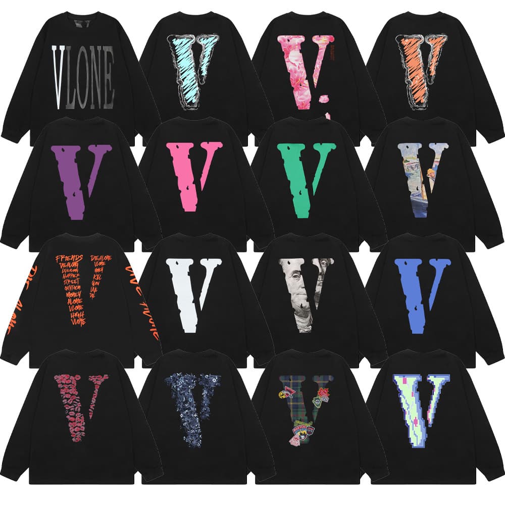 VLONE LAVER US Dollar Big V Niche Streetwear American Style Loose Couple Round Neck Long Sleeve T-Shirt Base Layer for Men and Women