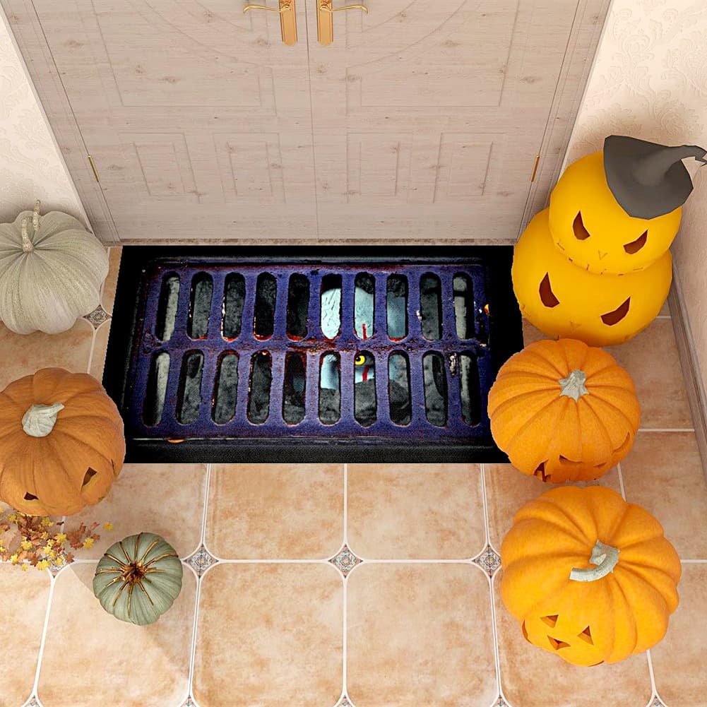 Halloween Evil Under Sewer Cover Vinyl Doormat, Water-Absorbent and Anti-Slip Mat
