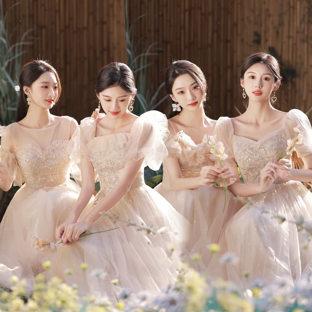 Champagne Bridesmaid Dress 2026 New Summer Long Flowy Wedding Sister Dress Bridesmaid Party Gown Women Fashion