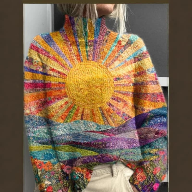 2024 Cross-border New 3D Color-blocking Pattern Print Autumn/Winter Independent Site New High-neck Long Sleeve Sweatshirt European and American Women's Clothing