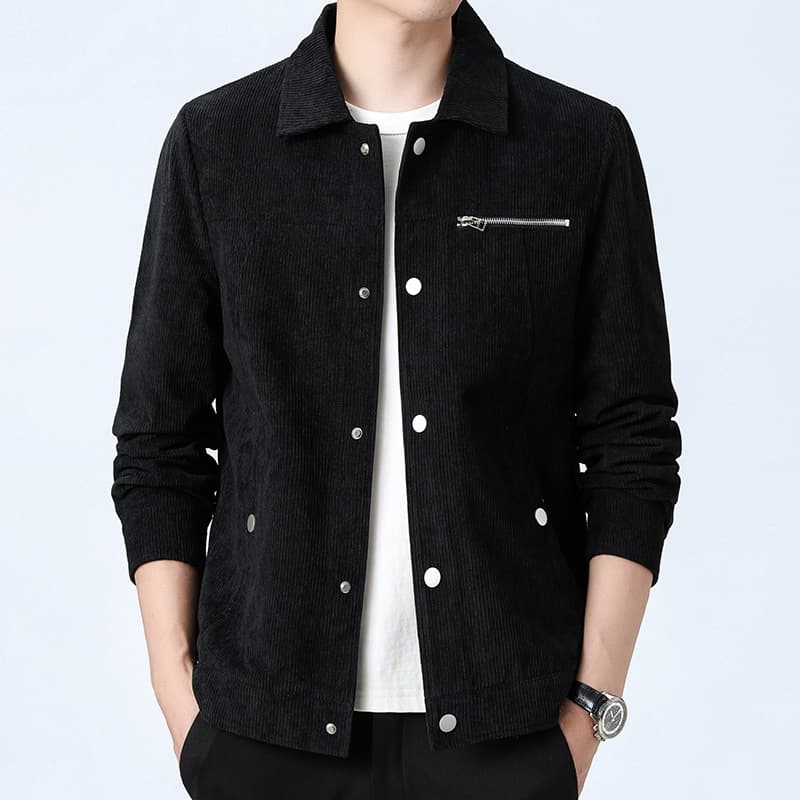 Corduroy Jacket Men's Casual Single Button Collar Coat Business Style Loose Fit Spring Autumn Fashion Urban Wear Polyester Fiber