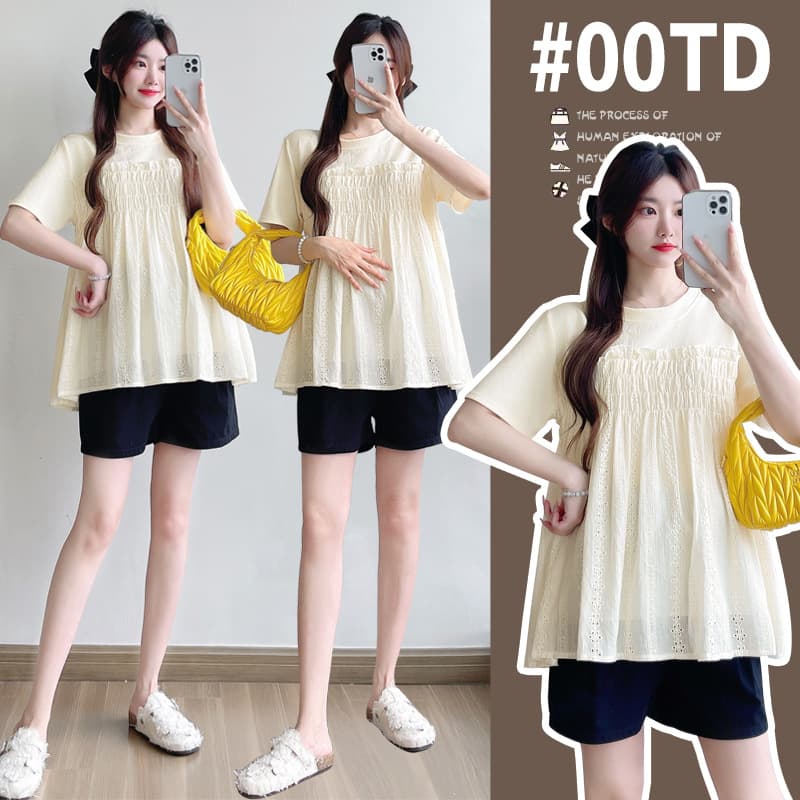 2025 Maternity Clothes Spring Doll Shirt Short-sleeved Age-reducing Loose Top