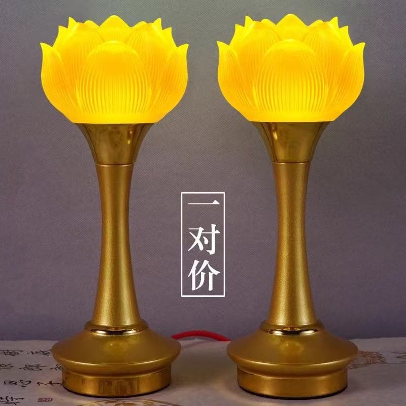 New Lotus Lamp for Buddha Altar, Glass LED Everlasting Light, Plug-in Flower Lamp, Seven Colors