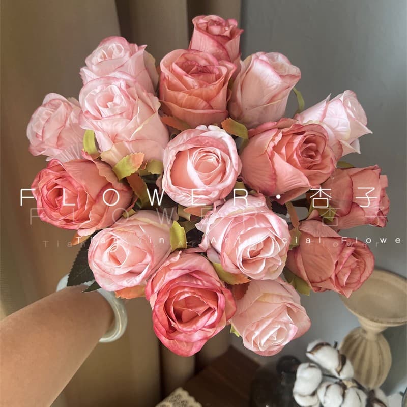Single Head Artificial Rose Bud Bulgarian Oil Painting Rose Photography Bouquet Prop Home Table Flower