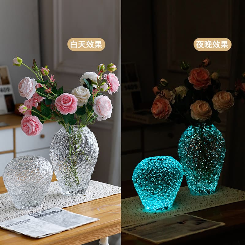 Light Luxury Amber Glass Glowing Hydroponic Vase Ornament, Living Room Entryway TV Cabinet Home Decoration