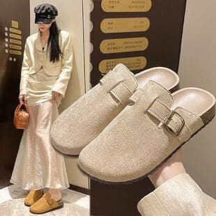 Birkenstock Women's Closed Toe Half Slippers, Outdoor 2025 New Autumn Spring Flat Thick Sole Retro Casual Shoes