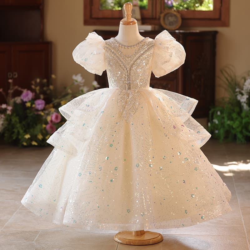 Children's dress long-sleeved princess dress birthday flower girl wedding little girl evening dress girl piano performance dress