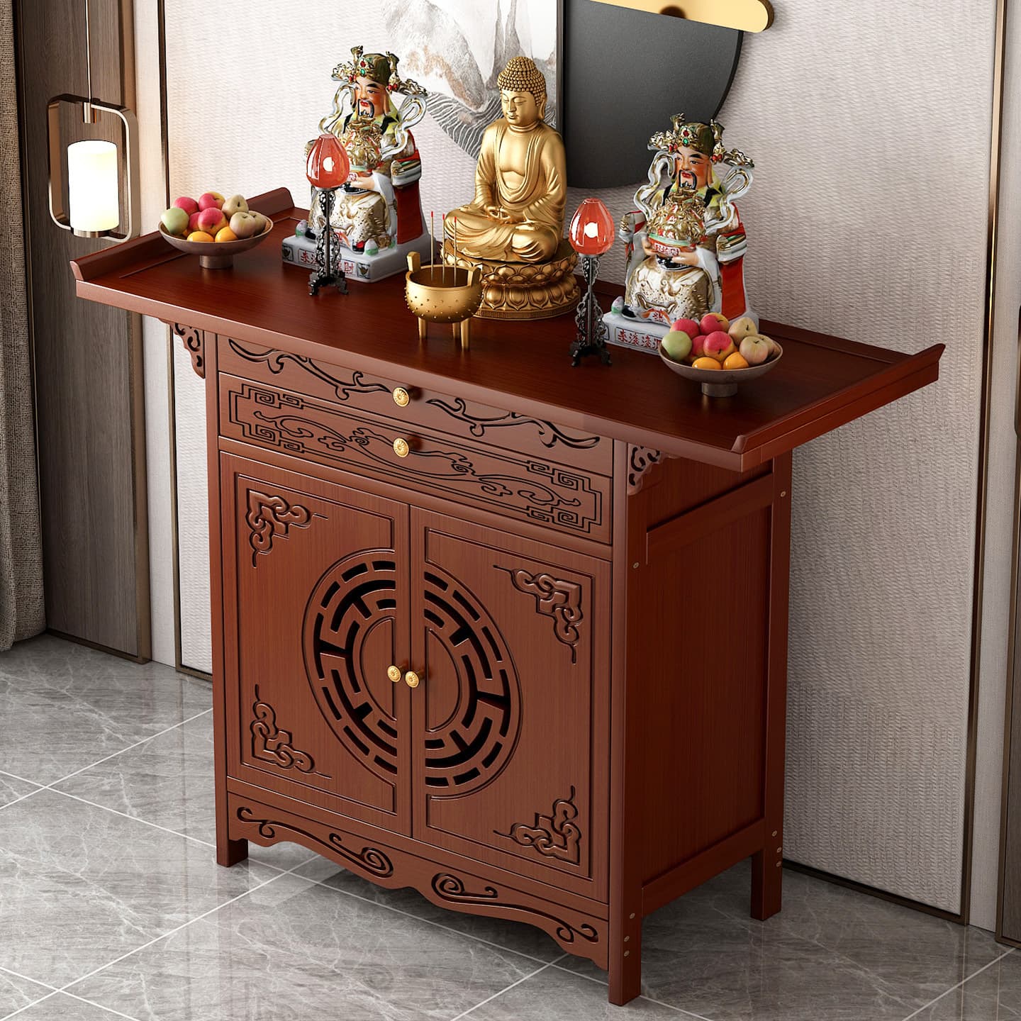 Modern Chinese-Style Standing Shrine Cabinet for Deities - Home Worship Altar for Buddha and Guan Yu