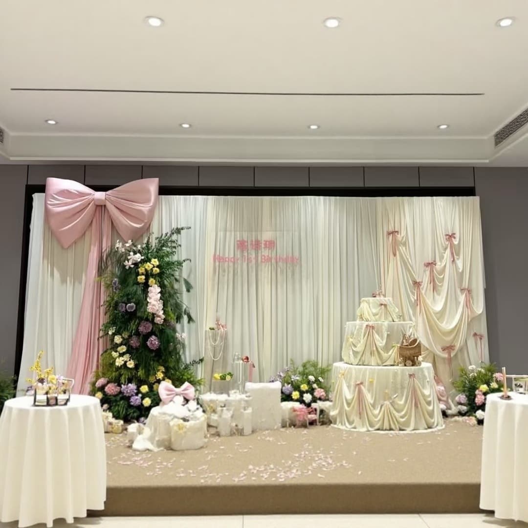 Wedding Champagne, Ivory, Cream Color Fabric Drape Stage Background Decoration Polyester