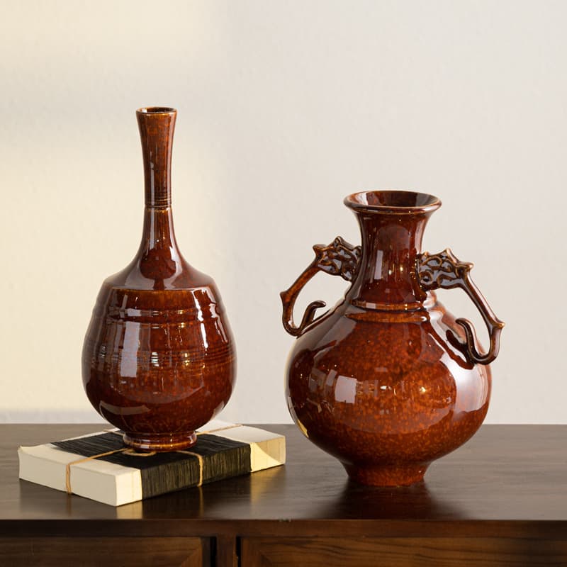 New product Yibeizi wabi-sabi style high-end handmade antique Jun kiln Song Dynasty aesthetic ceramic vase living room retro decoration