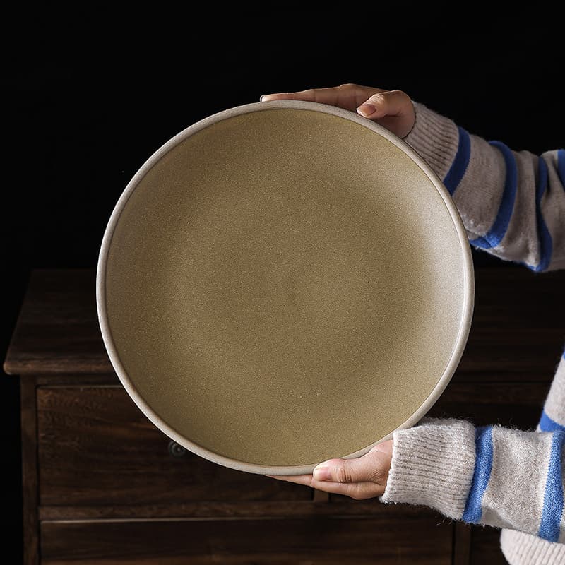 Ceramic Retro Steak Plate, Home Dinner Plate, Japanese Style Large Flat Plate, Western Food Plate, Restaurant Commercial Pasta Dish