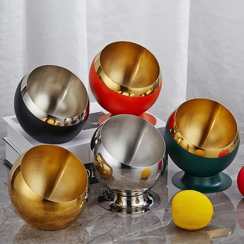 Stainless Steel Sauce Bowl with Lid, Slanted Rim Large Seasoning Bowl, Restaurant Spherical Bowl, Commercial Condiment Container, Salad Bowl