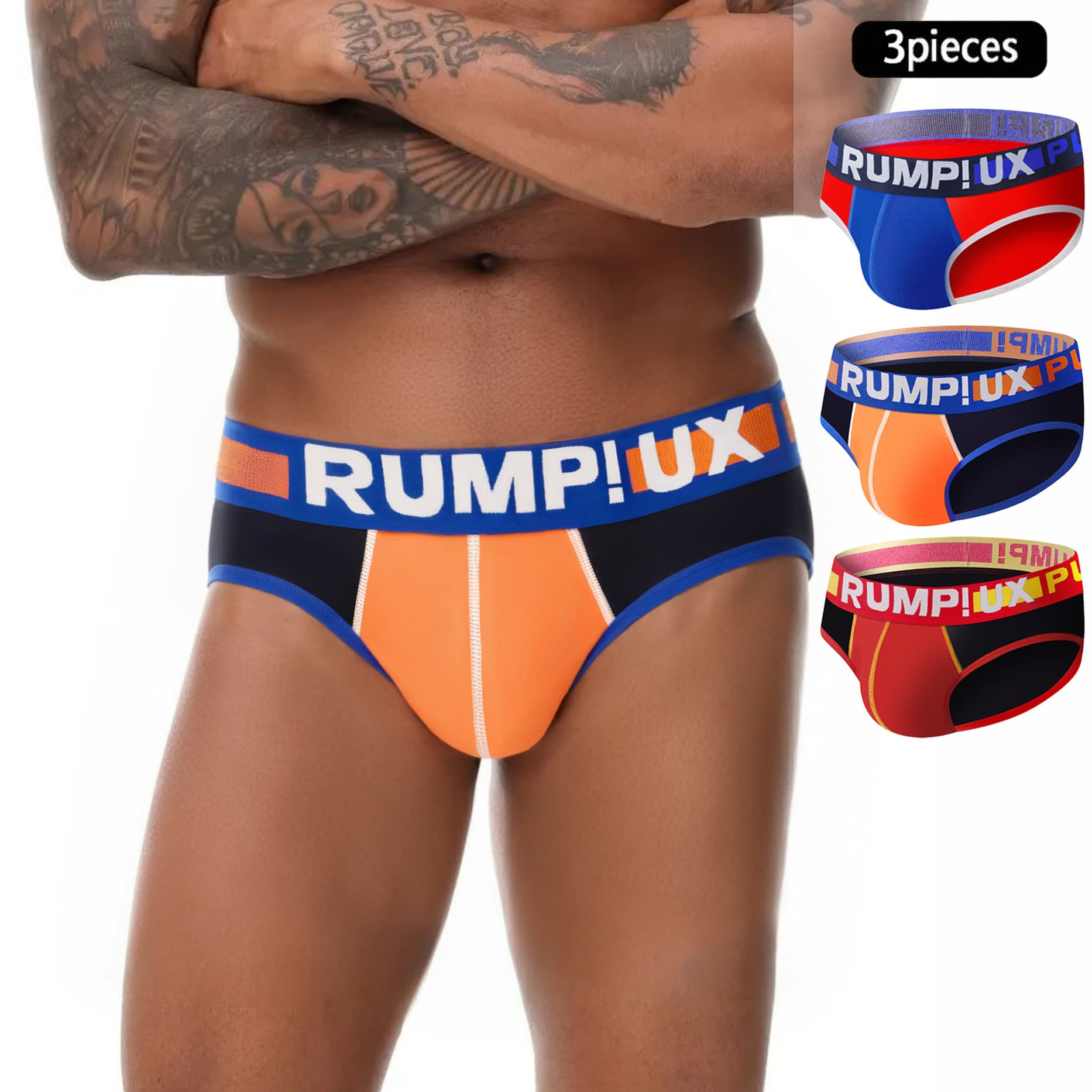 3-Pack Men's Cotton Underwear, Cross-Border Triangle Sexy Briefs, Breathable Contrast Color JOCKMAIL