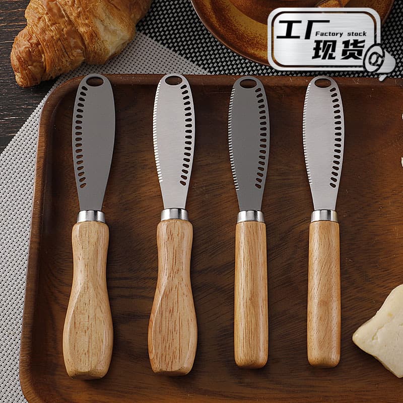 Cross-border Stock Long-handled Wooden Butter Knife, Cream and Jam Spreader, Stainless Steel Bread Spreader, Western Cutlery