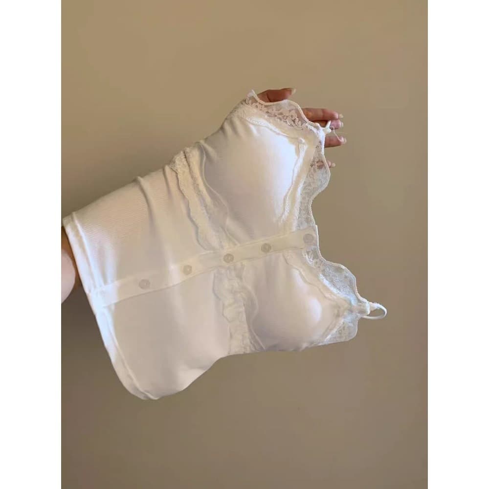 White Backless Camisole Bra with Lace and Built-in Pads, Women's Inner and Outer Wear Top