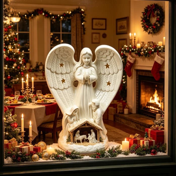 Nativity Family European-Style White Porcelain Christmas Holy Family of Three Luminous Ornaments Decoration Cross-Border Exclusive Holiday Gift Wholesale