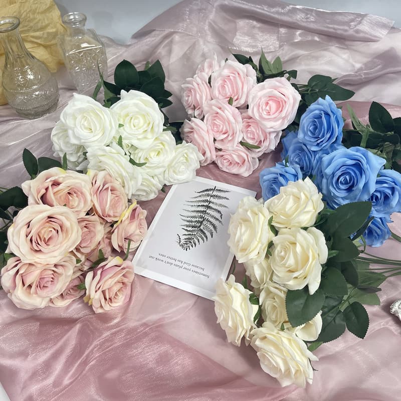 24-Color Realistic Wedding Bouquet 10-Head Silk Flowers Wedding Background Decorative Roses Office Culture Simulation Flowers