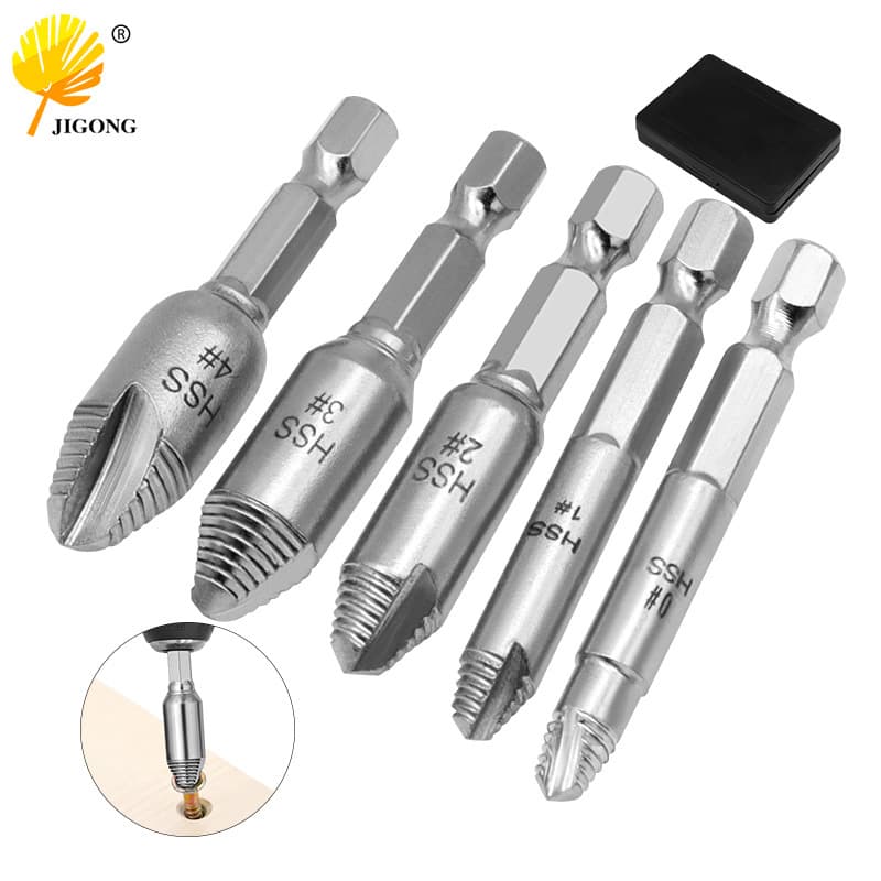 5-Piece High-Speed Steel Broken Screw Extractor Set for Iron Screw Stripped and Broken Screw Removal Tool