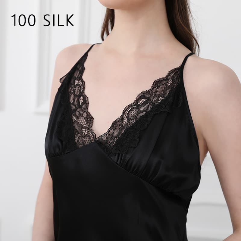 Cocoonie Heavyweight Mulberry Silk Camisole Nightgown for Women 100% Mulberry Silk Thin Loungewear Lace Trim Sexy Pajamas