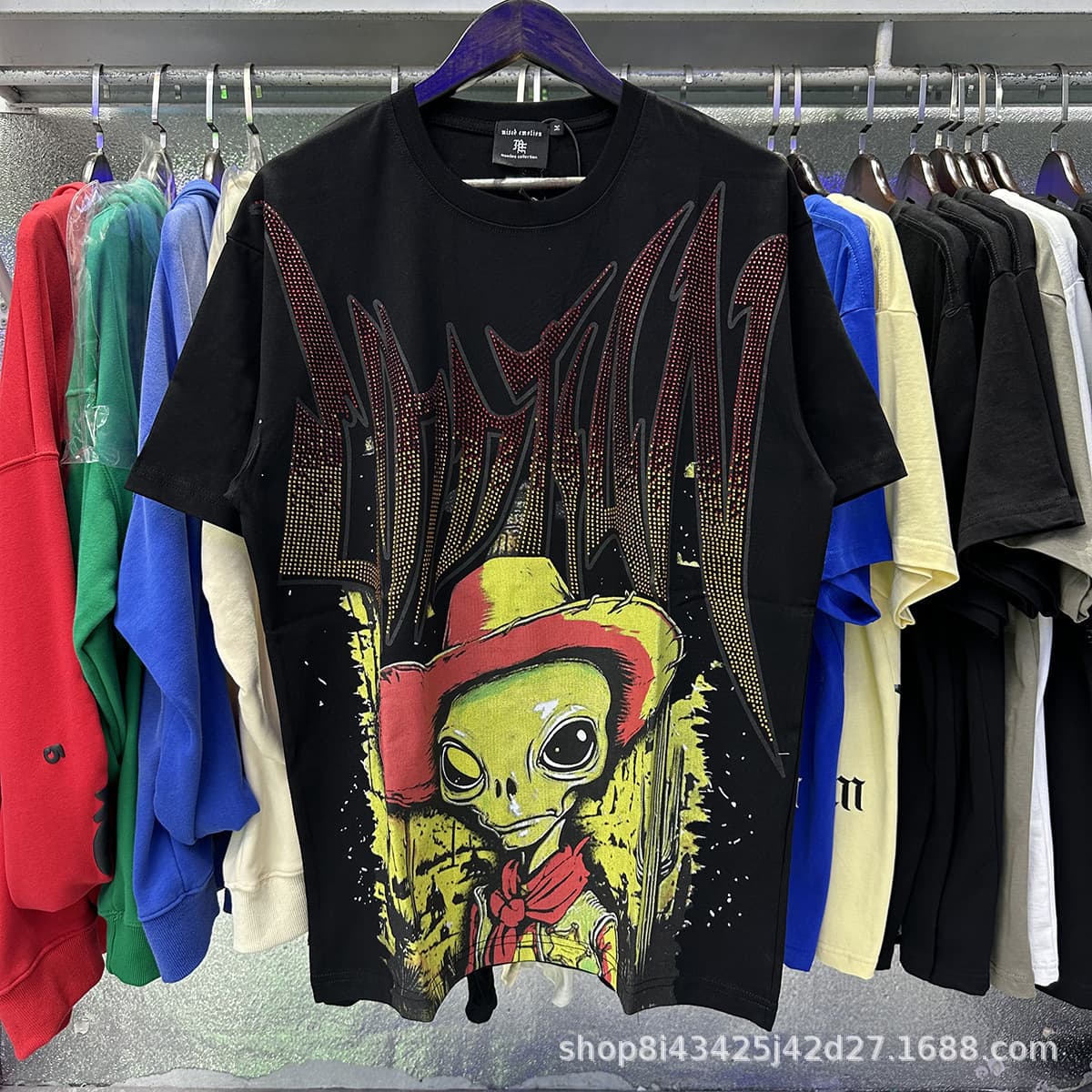 2025 Cross-border EM American Streetwear Angel Retro Rhinestone Logo Hip-Hop Loose Short-Sleeve Full-Print Couple T-Shirt