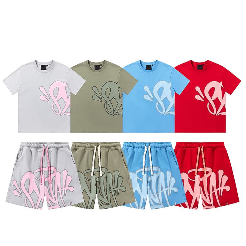 American trendy brand SYNA WORLD short-sleeve unisex set, drill style high street hip-hop ins summer casual shorts