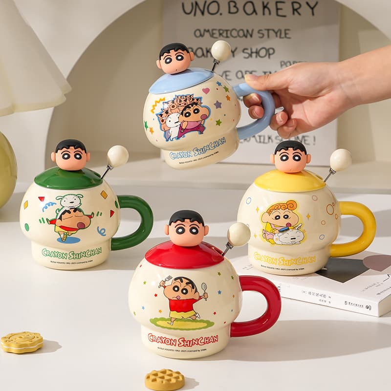 Crayon Shin-Chan Co-Branded Ceramic Mug Large Capacity Cute Daily Household Couple Cup with Lid Birthday Gift